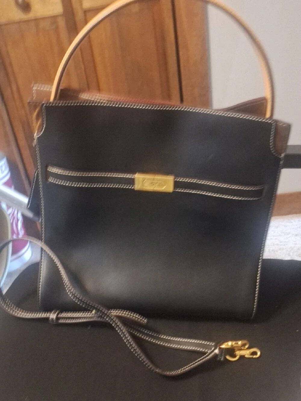 Tory Burch Black Leather Top-Handle Tote with Gold Hardware Radzwill Tote